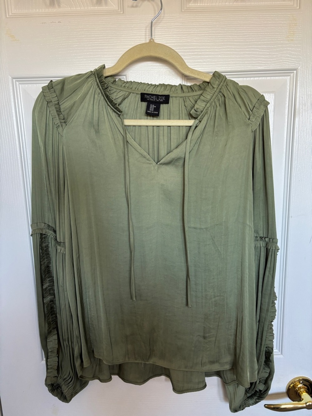 Rachel Zoe Sage Green Ruffle-Trim Peasant Top Size M